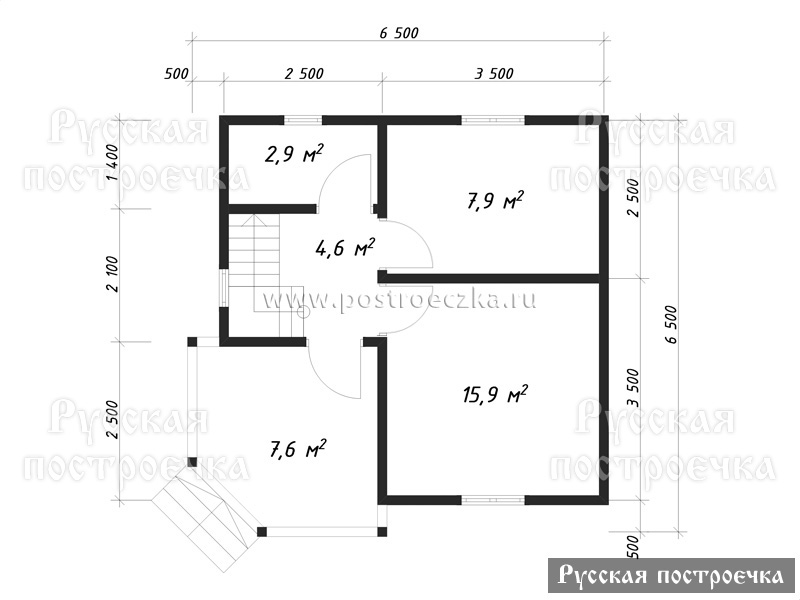 Двухэтажный дом из бруса 6,5 на 6,5 с крыльцом и балконом, Проект 23.1, комплектации, цены  - вид 2