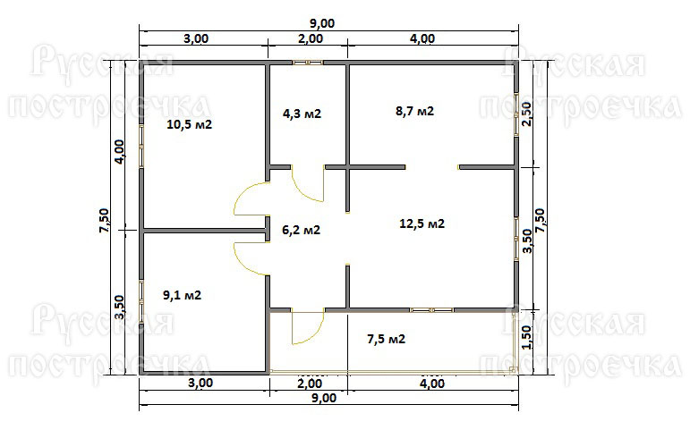 Одноэтажный дом из бруса 7,5х9 с террасой, Проект 39.1, цены, планировка, комплектации - вид 2