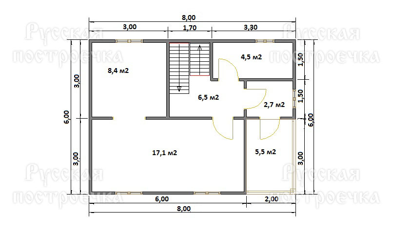 Дом из бруса 8х6 с кукушкой, Проект 47.1, комплектации, планировка, цены  - вид 2