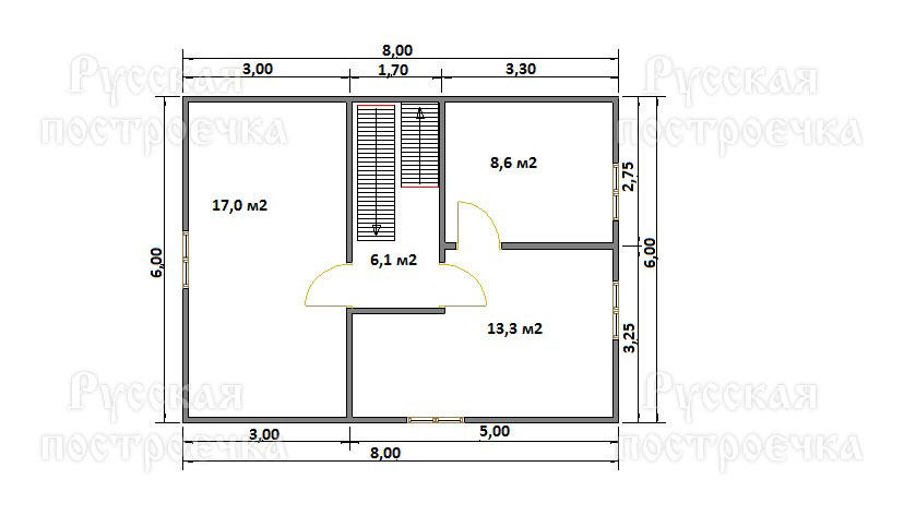 Дом из бруса 8х6 с кукушкой, Проект 47.1, комплектации, планировка, цены  - вид 3