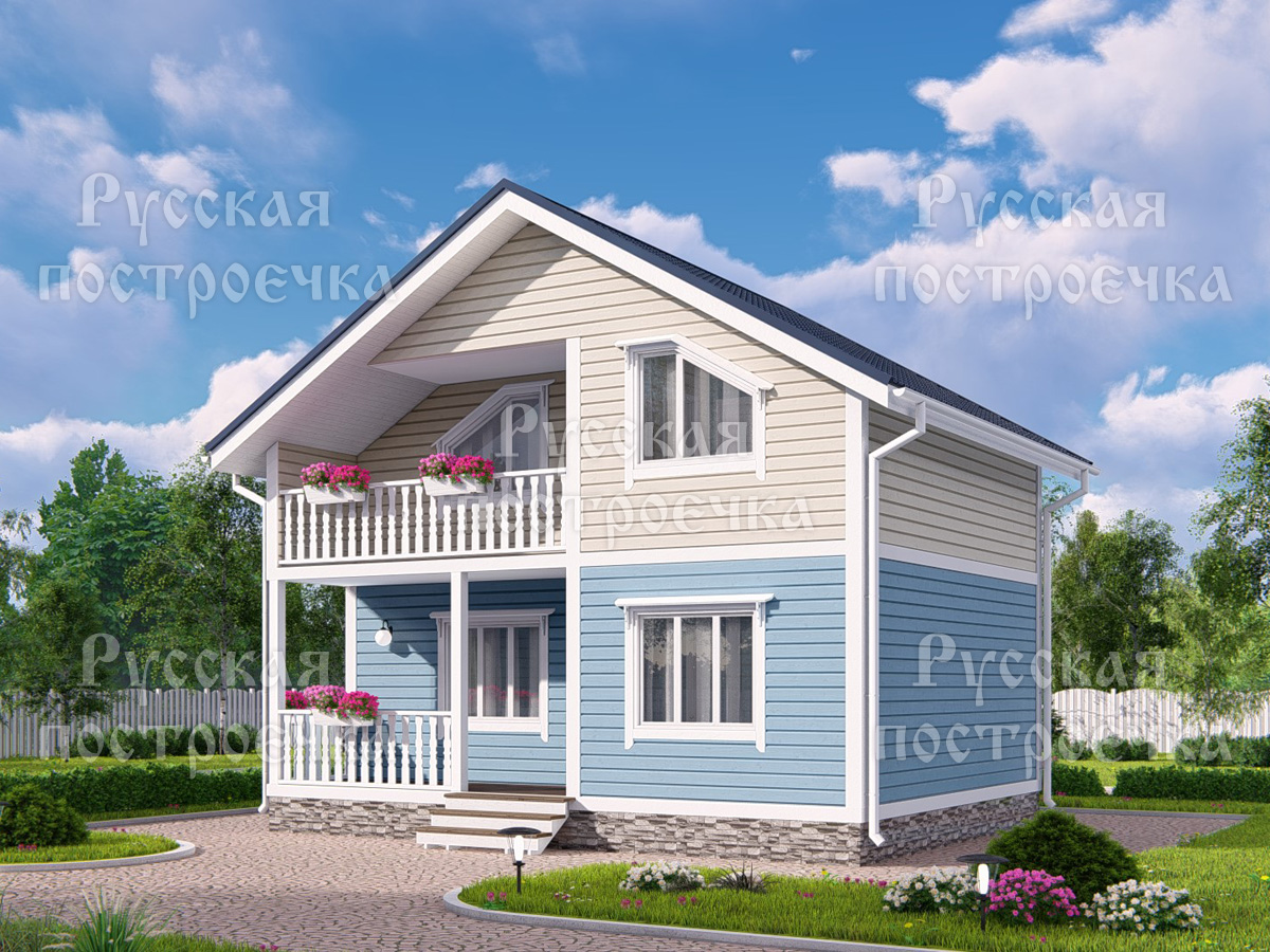 Дом из бруса 8х6 с балконом и террасой, Проект 47.2, комплектации, планировка, цены  - вид 2