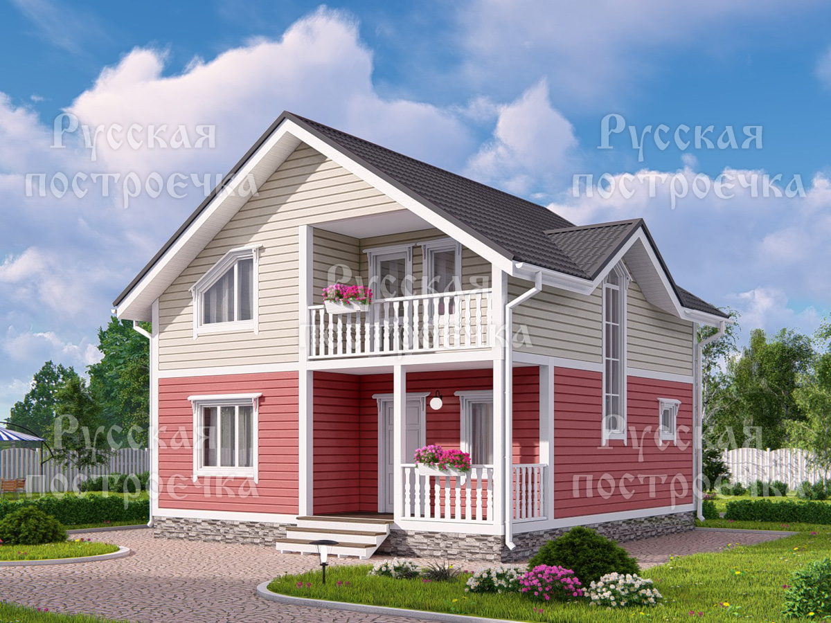 Дом из бруса 8х8 с балконом, террасой и котельной, проект 70.1, цены, комплектации, планировка  - вид 1