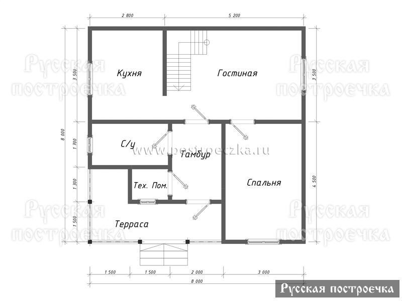 Дом из бруса 8х8 с мансардой, террасой и котельной, проект 71.2, цены на строительство  - вид 2