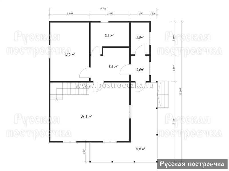 Дом из бруса 8х10,5 с террасой, проект 76.1, цены на строительство, комплектации - вид 2