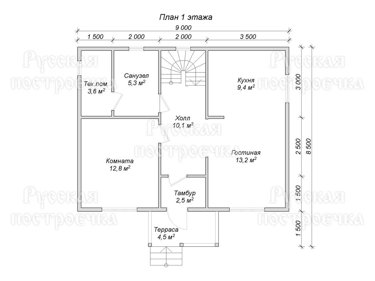 Дом из бруса 9х7 с крыльцом и котельной, Проект 85.2, цены на строительство, комплектации, фото - вид 11