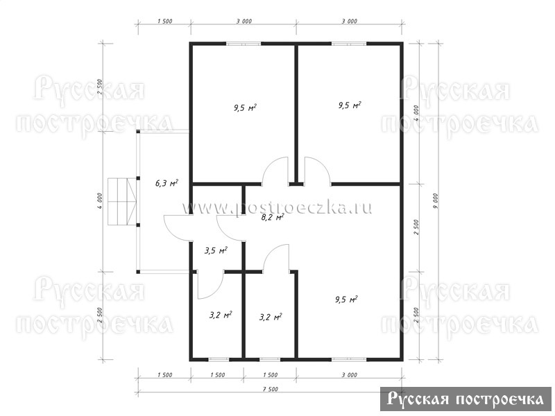 Одноэтажный дом из бруса 9х7,5 с котельной и крыльцом, Проект 89.1, цены на строительство, комплектации - вид 2