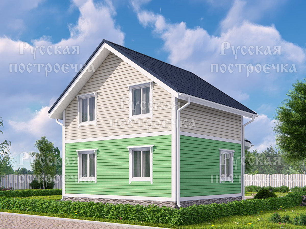 Каркасный дом 7х7 с террасой и эркером, Проект КД-29, цены на строительство, фото, комплектации - вид 3