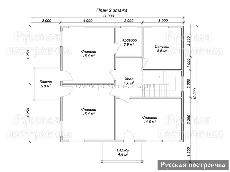 Двухэтажный каркасный дом 11х10 с балконом, Проект КД-125 - цены, строительство в Москве и Санкт-Петербурге - вид 3