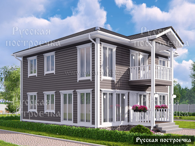 Двухэтажный каркасный дом 11х10 с балконом, Проект КД-125 - цены, строительство в Москве и Санкт-Петербурге - вид 6