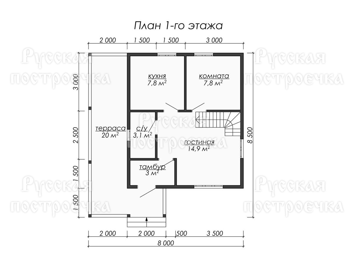 Каркасный дом 8,5х8 с террасой, Проект КД-112, цены на строительство, комплектации - вид 3