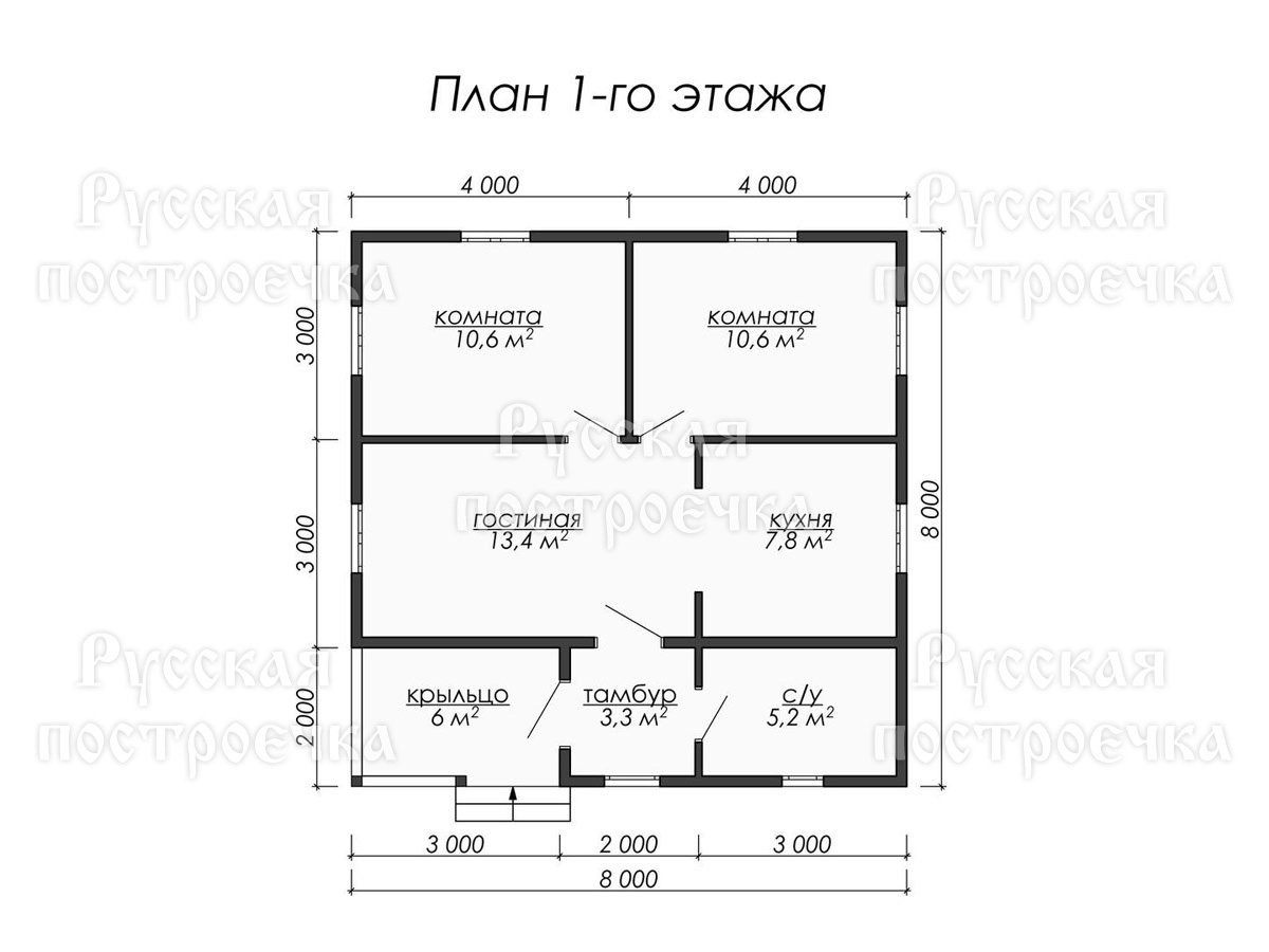 Одноэтажный каркасный дом 8х8, проект КД-59, цены, фото, комплектации - вид 3