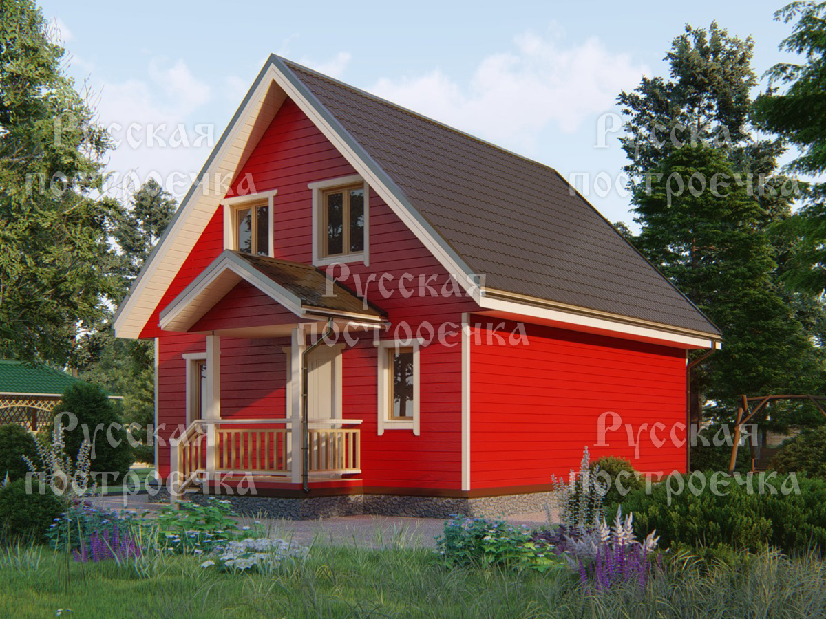 Каркасный дом 8.5х7 с мансардой, Проект КД-78, фото, цены на строительство, планировка  - вид 2
