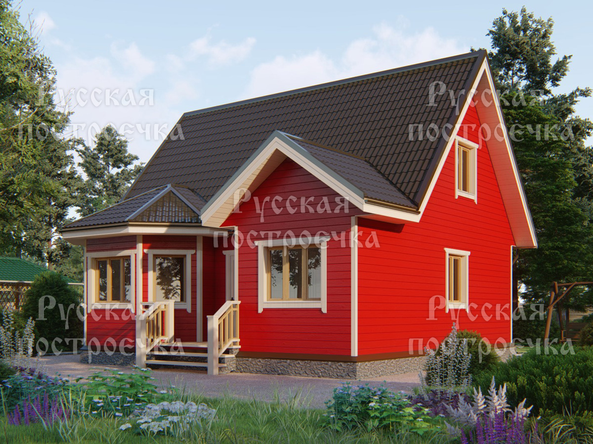 Каркасный дом 9х8 с мансардой и эркером, Проект КД-108 - цены, строительство в Москве и Санкт-Петербурге - вид 2