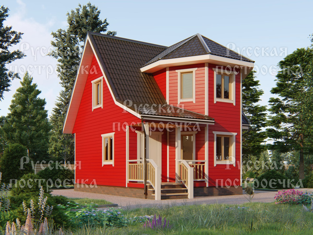 Каркасный дом 7.5х6 с мансардой и эркером, проект КД-40, фото, планировка, цены на строительство - вид 1