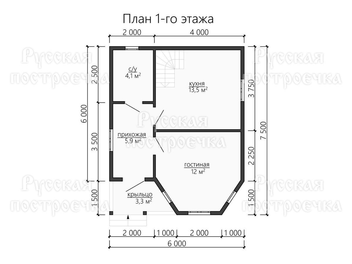 Каркасный дом 7.5х6 с мансардой и эркером, проект КД-40, фото, планировка, цены на строительство - вид 3