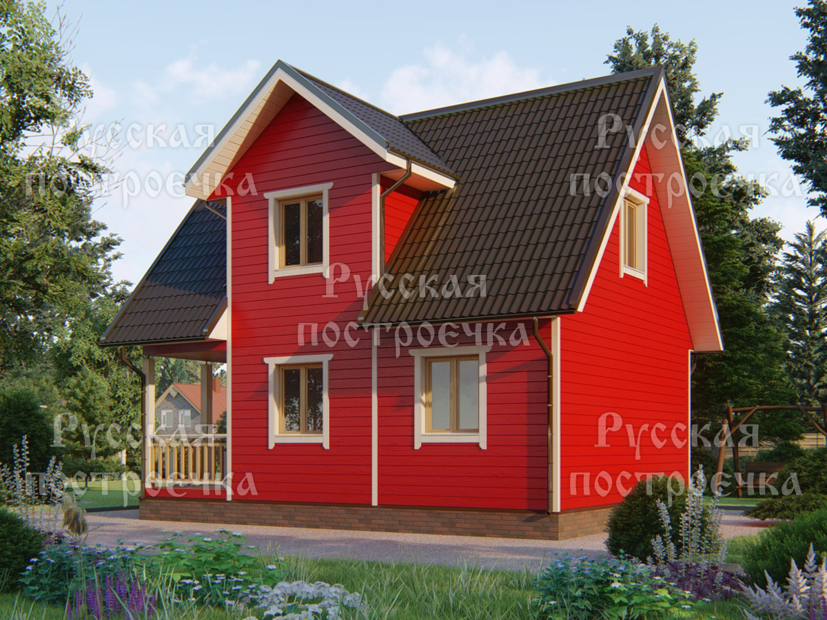 Каркасный дом 8х6 с мансардой и дормером, проект КД-39, фото, комплектации, цены на строительство - вид 2