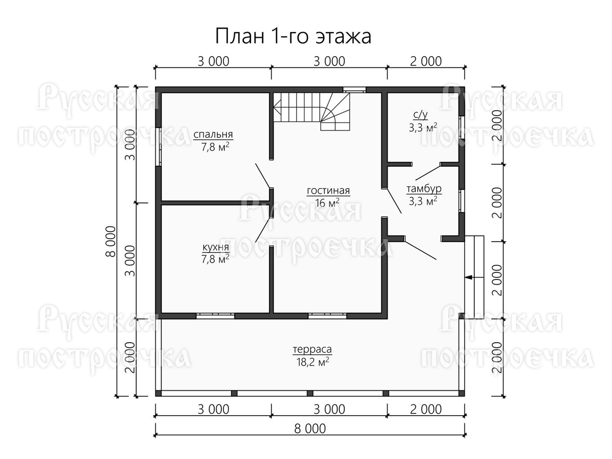Каркасный дом 8х8 с мансардой и террасой, проект КД-64, цены на строительство, фото, комплектации - вид 3