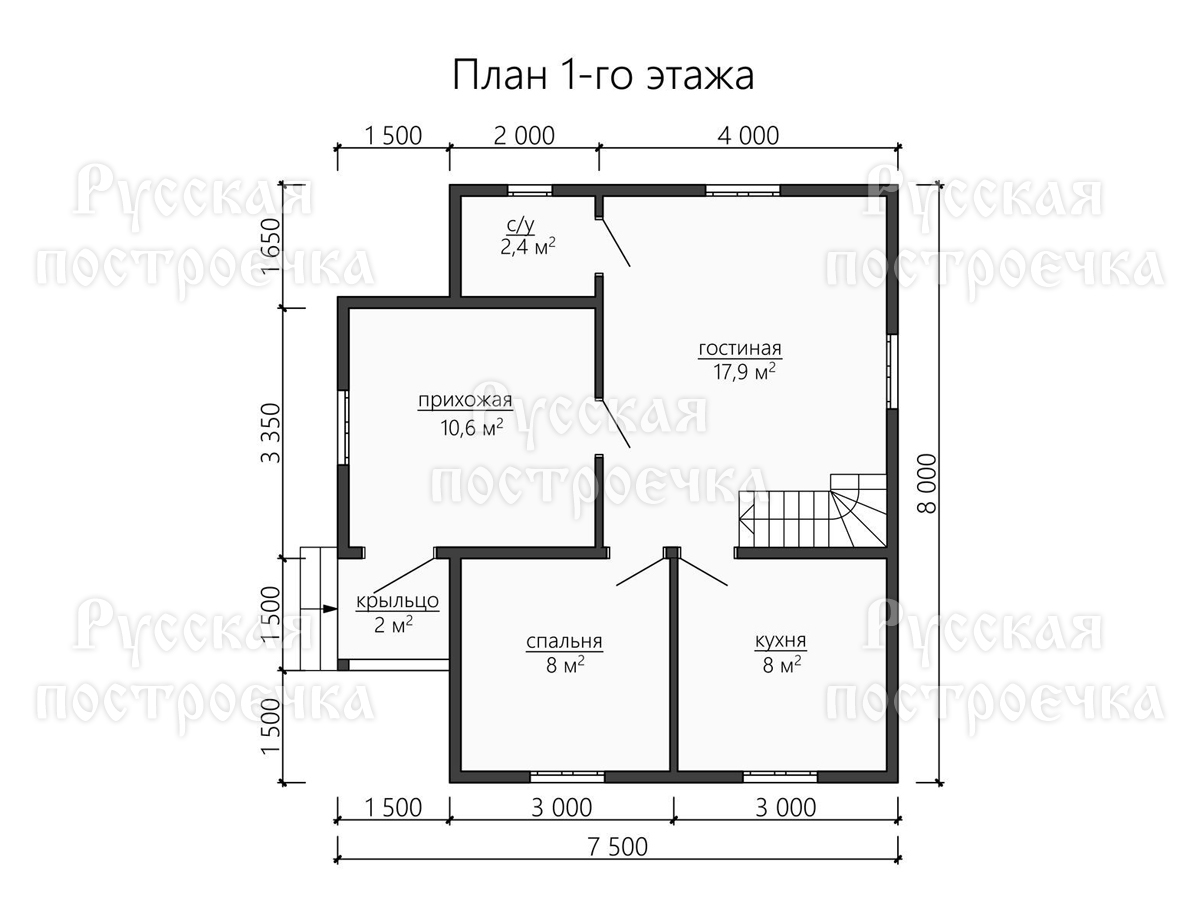 Каркасный дом 8х7,5 с мансардой, проект КД-57, цены на строительство, фото, комплектации - вид 3