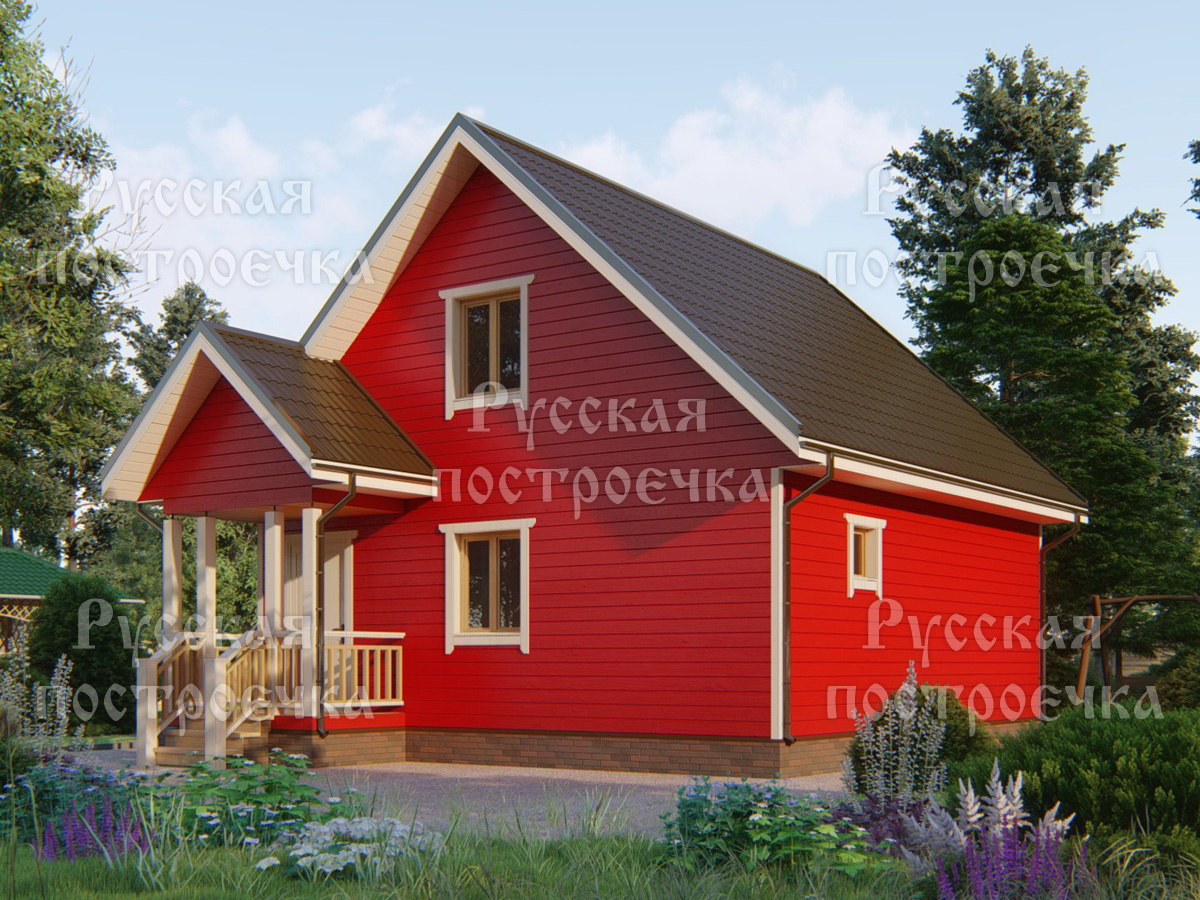 Каркасный дом 7.5х7.5 с мансардой, проект КД-32, фото, комплектации, цены на строительство - вид 1