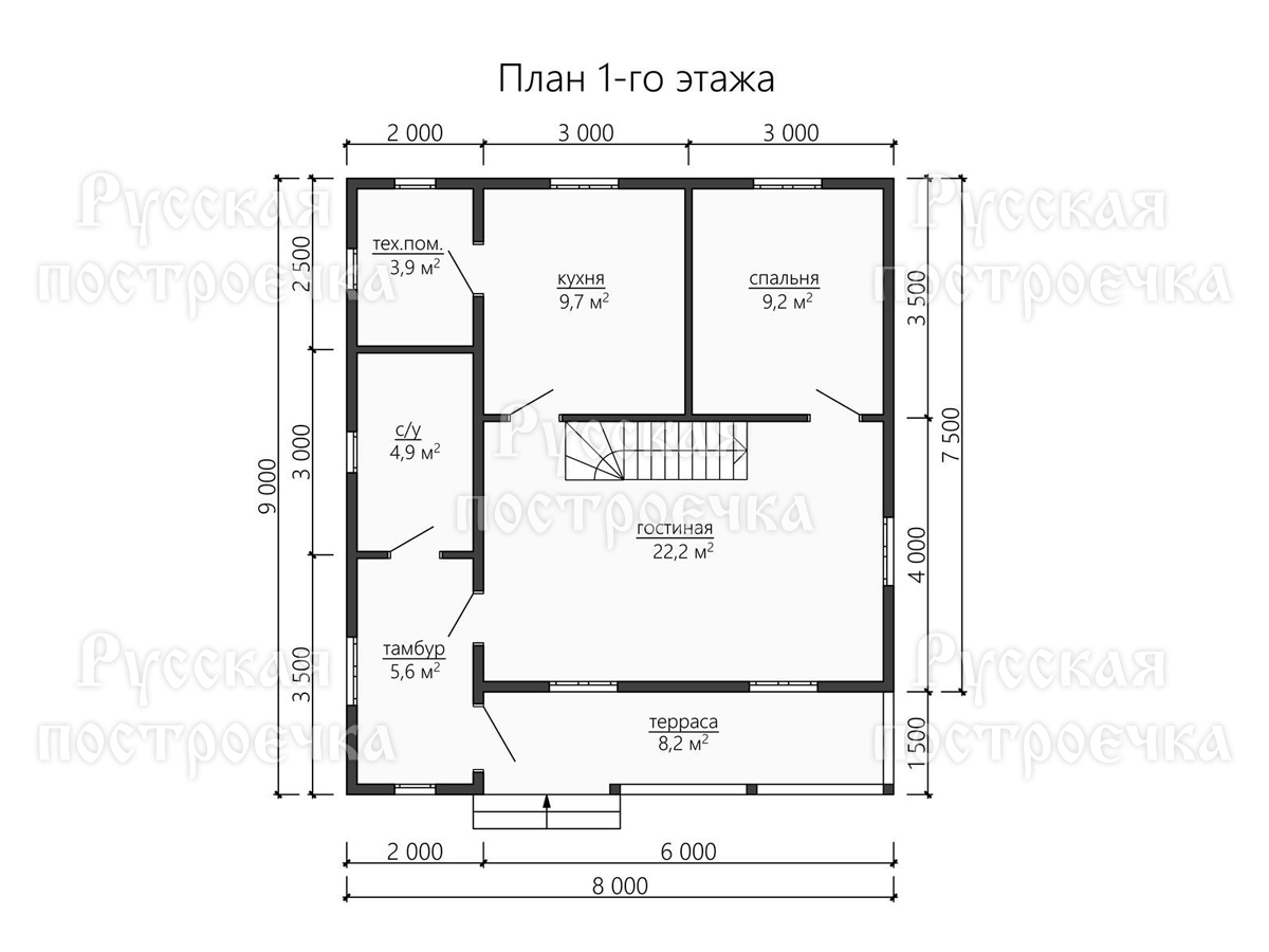 Каркасный дом 9х8 с мансардой, террасой и котельной, Проект КД-102 - цены, фото, комплектации - вид 3
