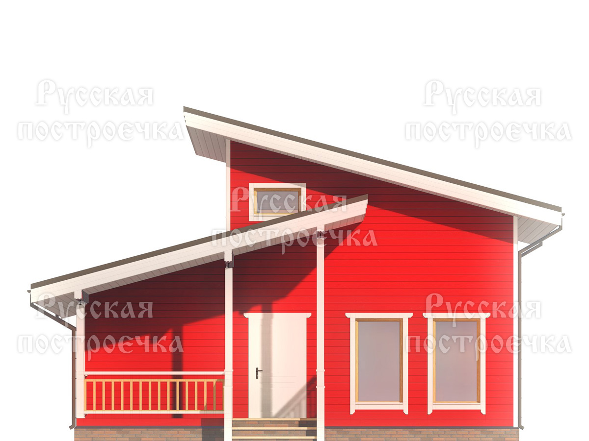 Одноэтажный каркасный дом 9х9 с односкатной крышей и террасой, Проект КД-119 - цены, строительство под ключ - вид 5