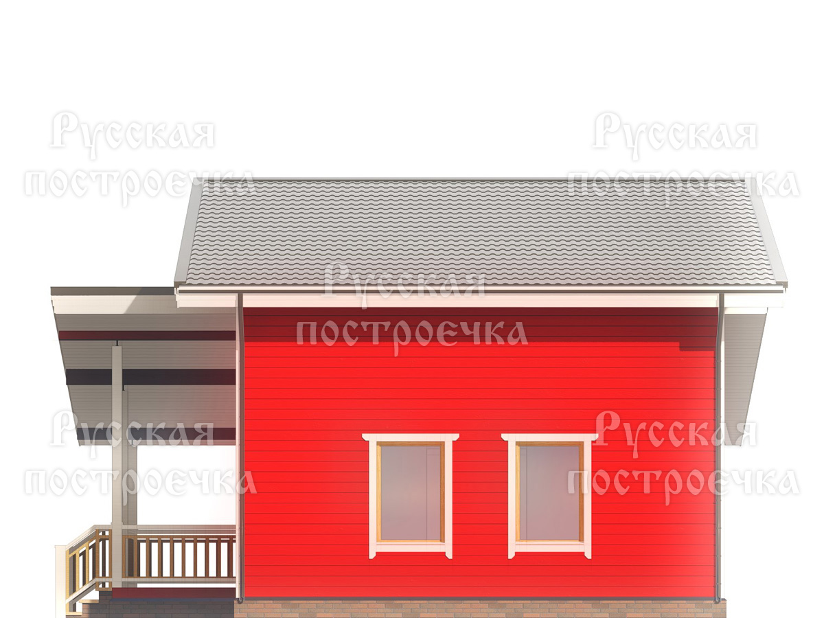 Одноэтажный каркасный дом 9х9 с односкатной крышей и террасой, Проект КД-119 - цены, строительство под ключ - вид 6
